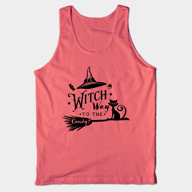 Halloween - Witch Way to the Candy? Tank Top by Design By Leo